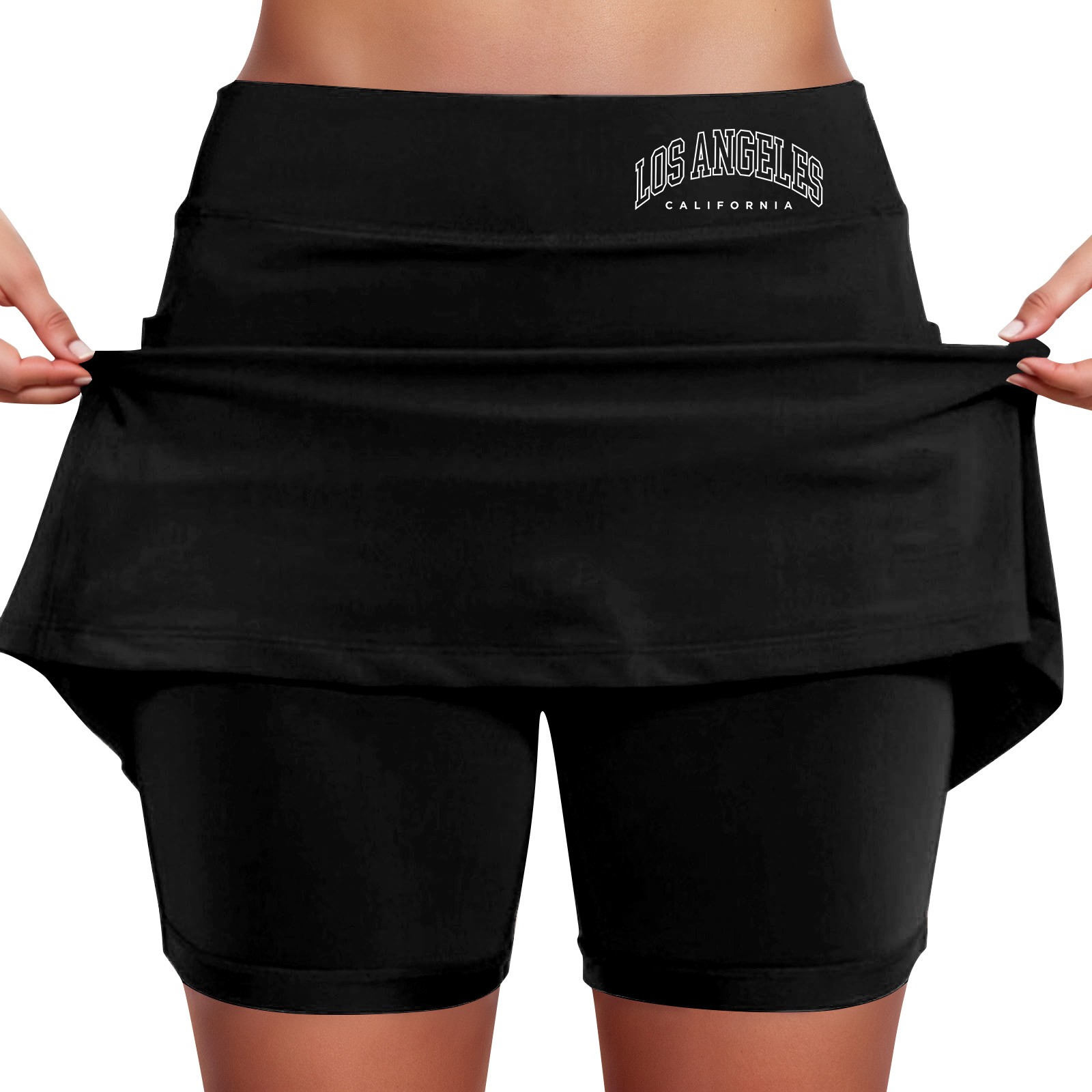 thumbnail image 1 of Falda culotte de talle medio para mujer: cintura elástica, bolsillos laterales, diseño fluido en capas, falda estampada informal para el verano., 1 of 5